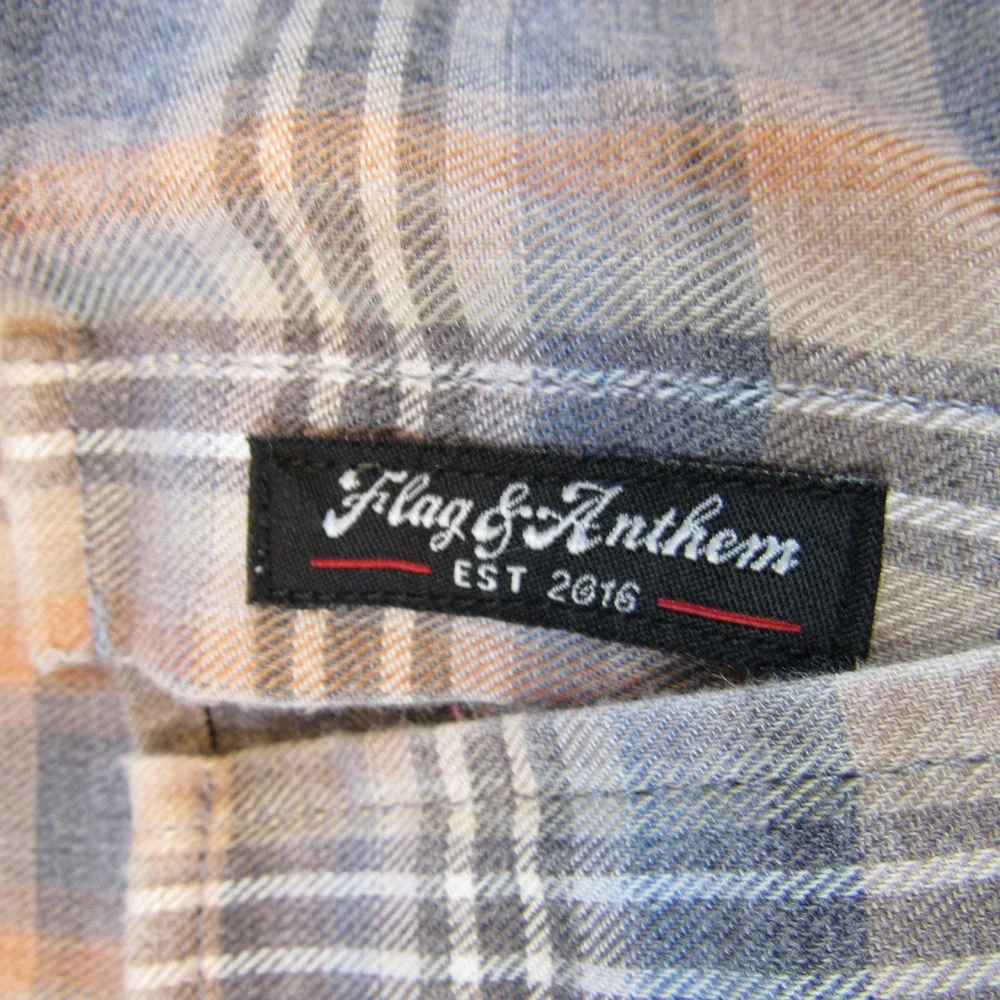 Flag & Anthem Plaid Button Down Mens Large Blue Orange Excellent HO22WS1004